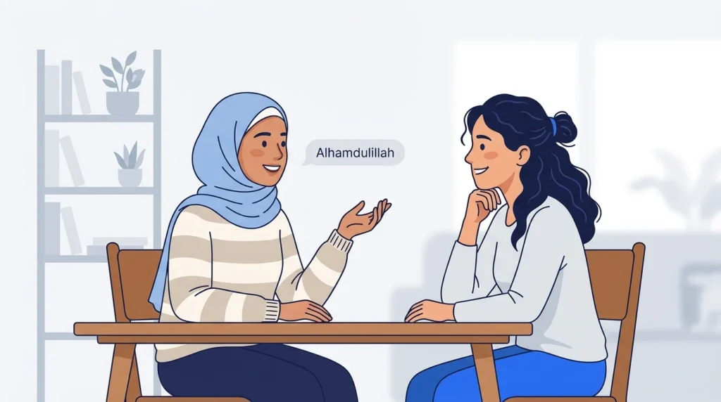 Two friends talking warmly while sharing good news.