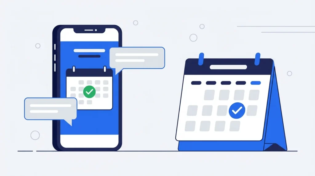 Smartphone and calendar representing automated appointment confirmations and reminders.