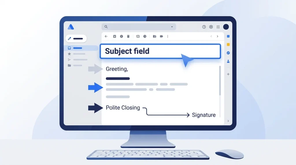 Email composition interface highlighting the subject field and message layout.