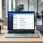 Laptop and smartphone displaying email and message notifications.