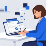 Person writing a professional follow-up email on a laptop.
