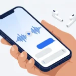 Smartphone displaying an audio message waveform and chat bubbles.
