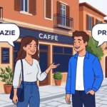 wo people exchanging grazie and prego in an Italian conversation.