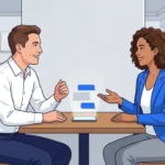 Two people sharing a friendly conversation after one expresses thanks.
