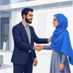 Two people exchanging a friendly greeting in a peaceful setting.