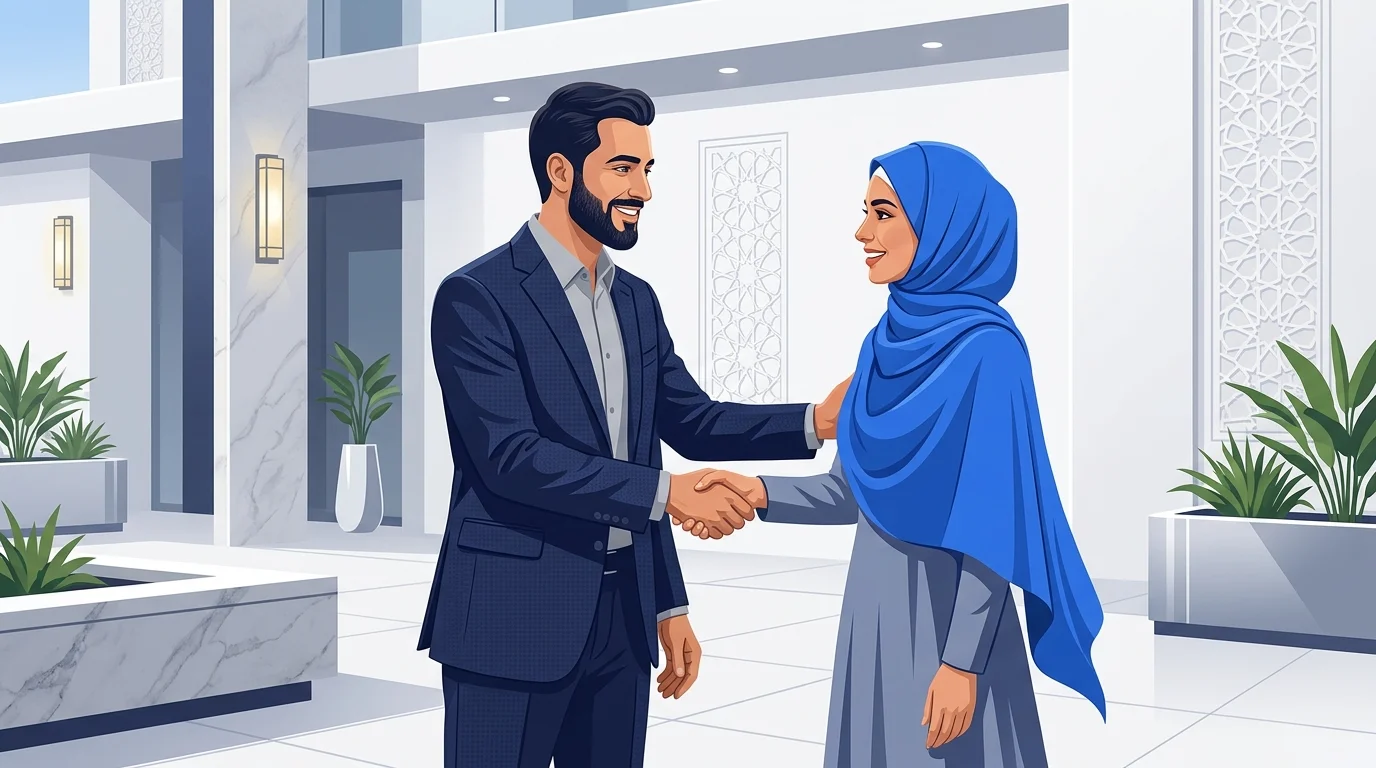Two people exchanging a friendly greeting in a peaceful setting.