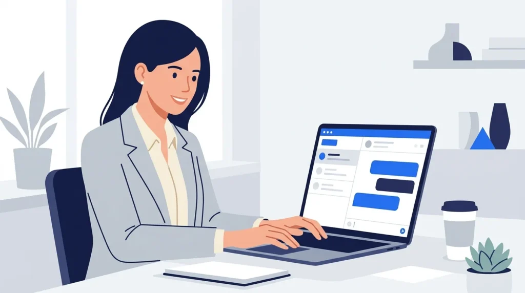 Office worker replying to a thank-you email on a laptop.