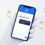 Smartphone displaying Ramadan Mubarak and a friendly reply.