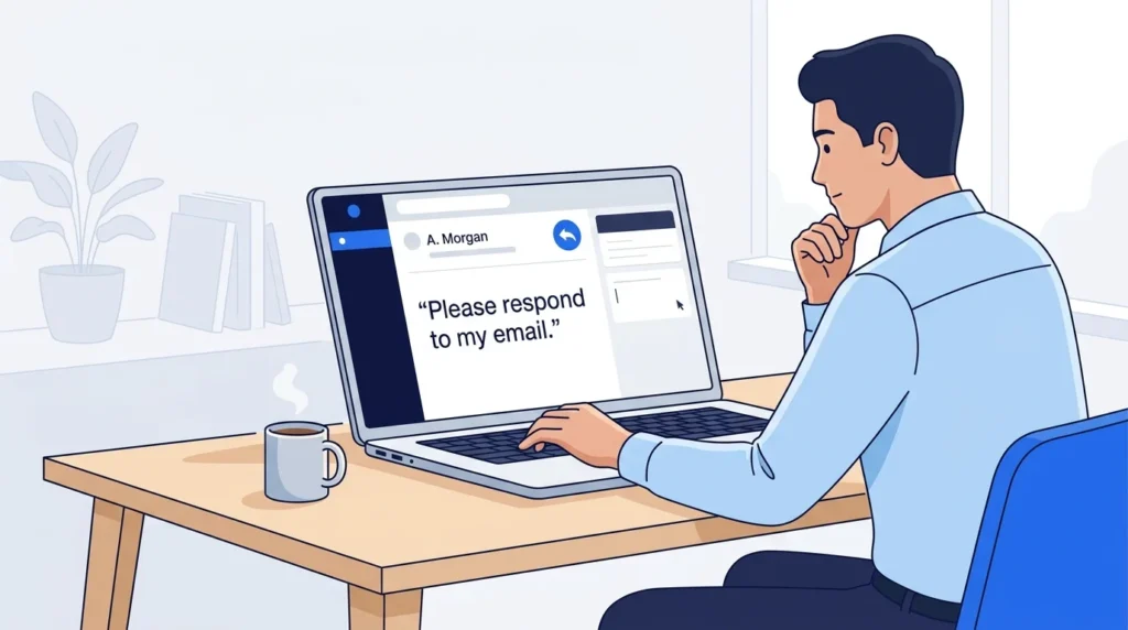 Person preparing an email reply to demonstrate the verb respond