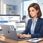 Office worker preparing a professional reply to a rude email on a laptop.