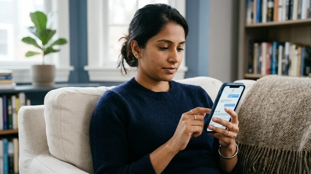 Person preparing a thoughtful reply to an apology on a smartphone.