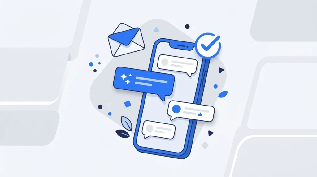 Smartphone with message bubbles representing short thank-you replies