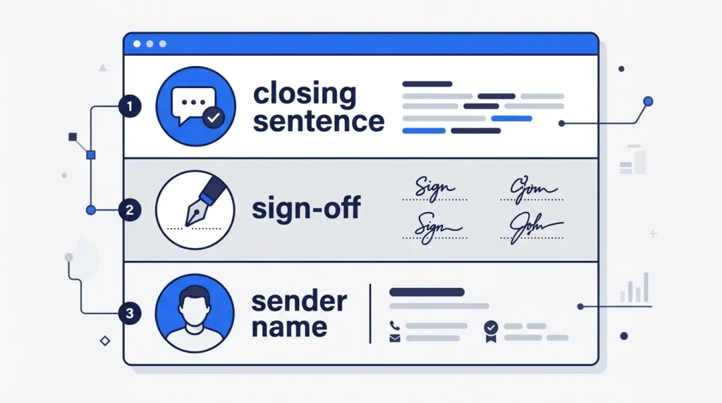 Illustration showing the three parts of an email ending.